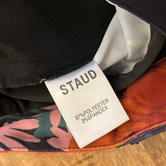 STAUD Austin Pants Size 4 Satin Floral Bloom Flares Black - Picture 8 of 16